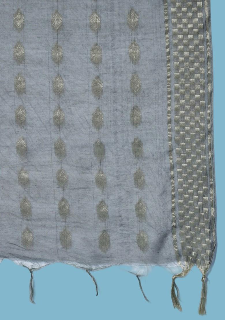 Grey Floral Embroidered Silk Kurta Set