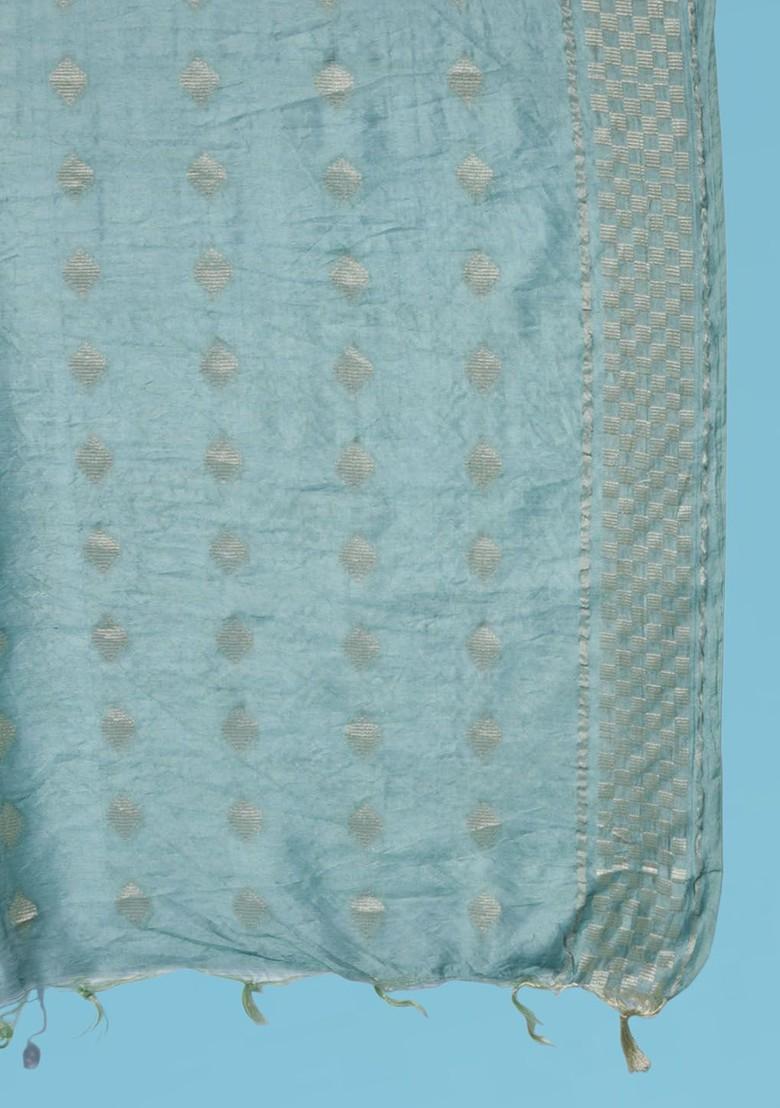 Blue Floral Print Silk Kurta Set