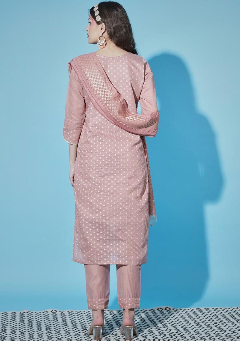 Peach Printed Silk Kurta Set