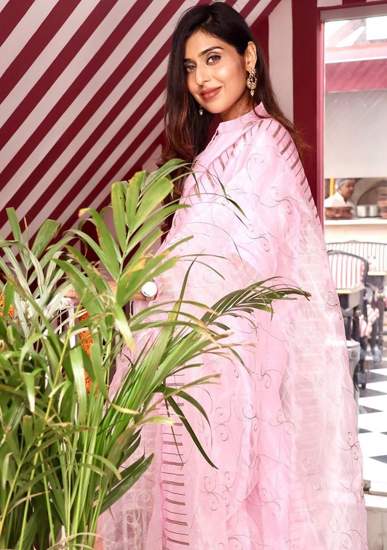 Pink Ethnic Motifs Embroidery Poly Blend Kurta Set