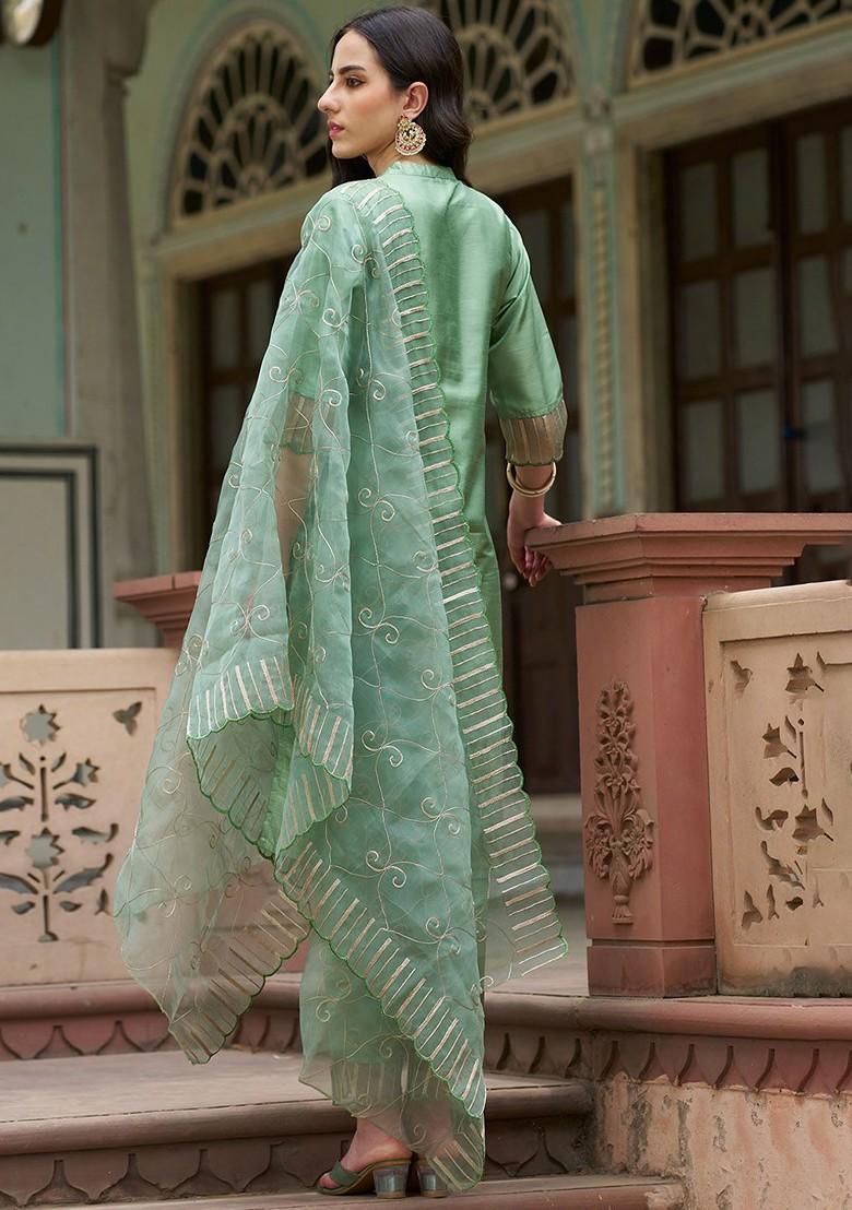 Green Ethnic Motifs Embroidery Poly Blend Kurta Set