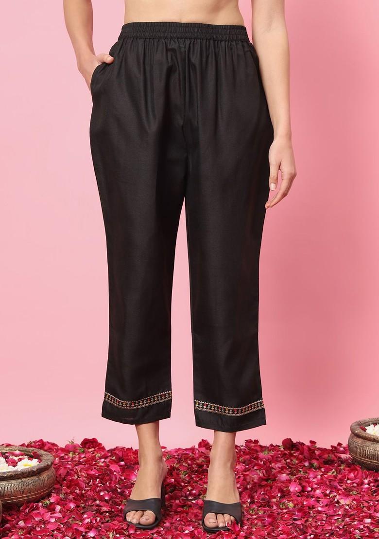 Black Floral Embroidered Poly Blend Kurta Set