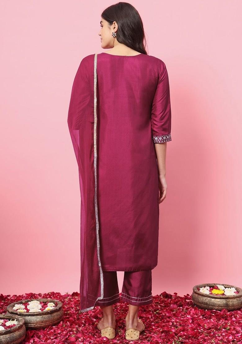 Red Printed Poly Blend Kurta Set