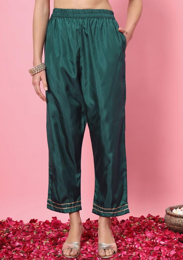 Green Floral Embroidered Poly Blend Kurta Set