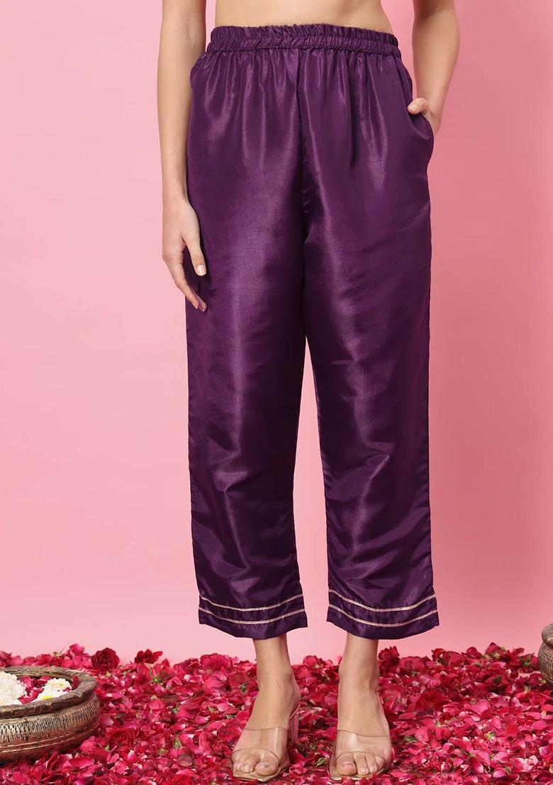 Purple Floral Embroidered Poly Blend Kurta Set