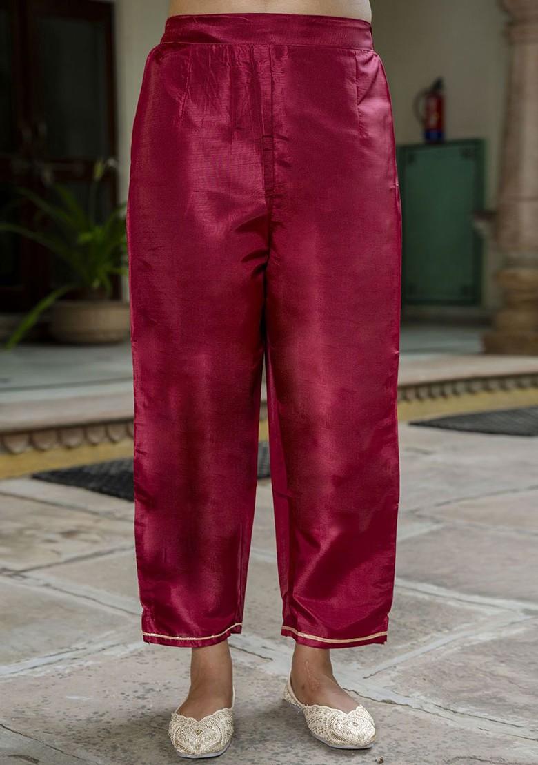 Red Zari Embroidered Poly Blend Kurta Set