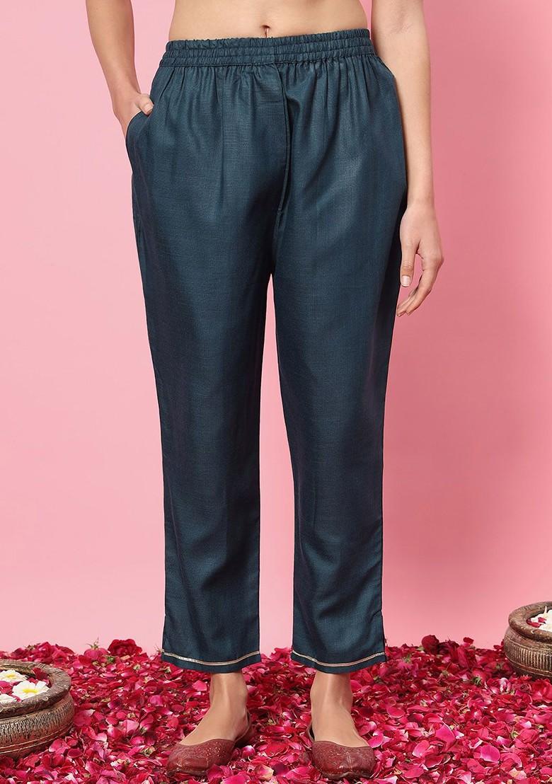 Teal Printed Poly Blend Kurta Set