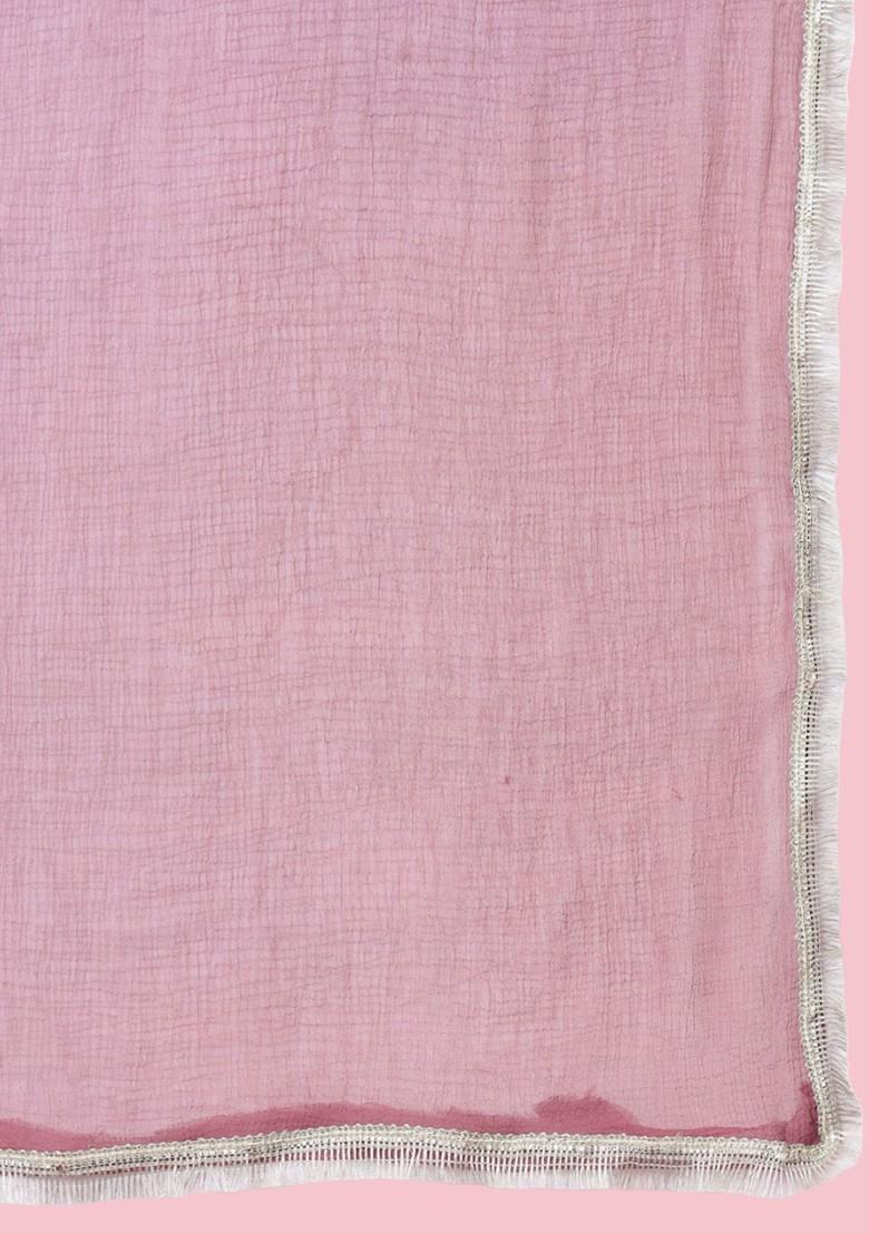 Pink Floral Embroidered Poly Blend Kurta Set