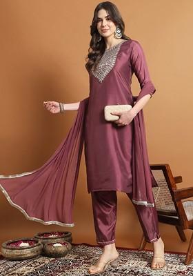 Magenta Printed Poly Blend Kurta Set