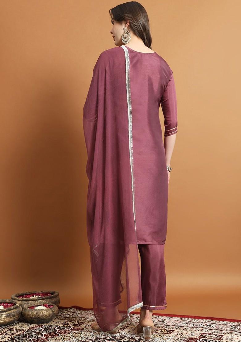 Magenta Printed Poly Blend Kurta Set