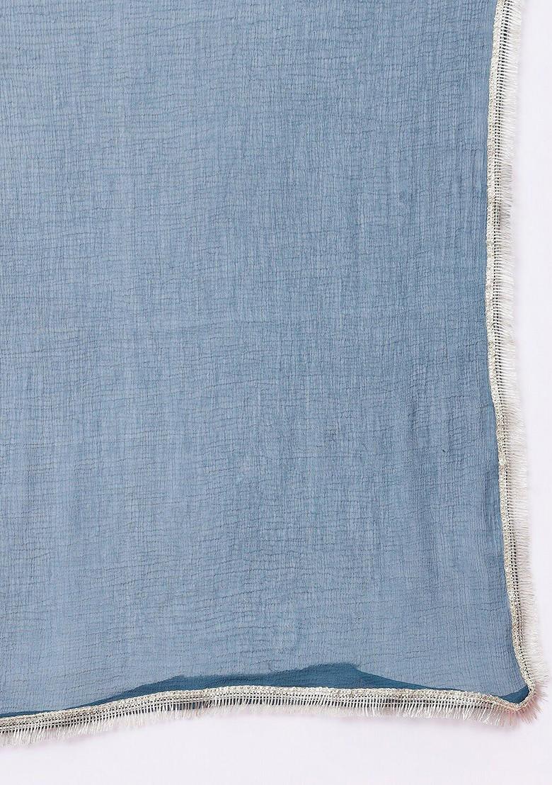 Blue Printed Poly Blend Kurta Set