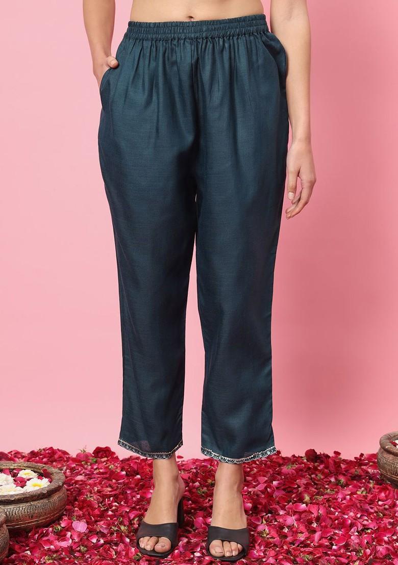 Teal Printed Poly Blend Kurta Set