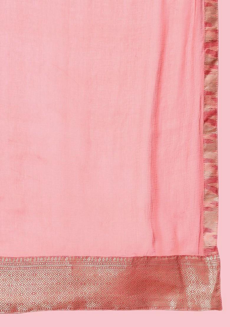 Peach Floral Embroidered Poly Blend Kurta Set