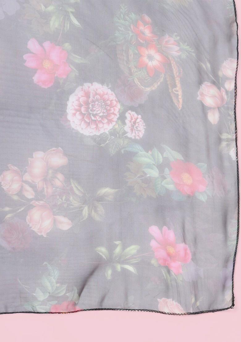 Black Floral Embroidered Poly Blend Kurta Set