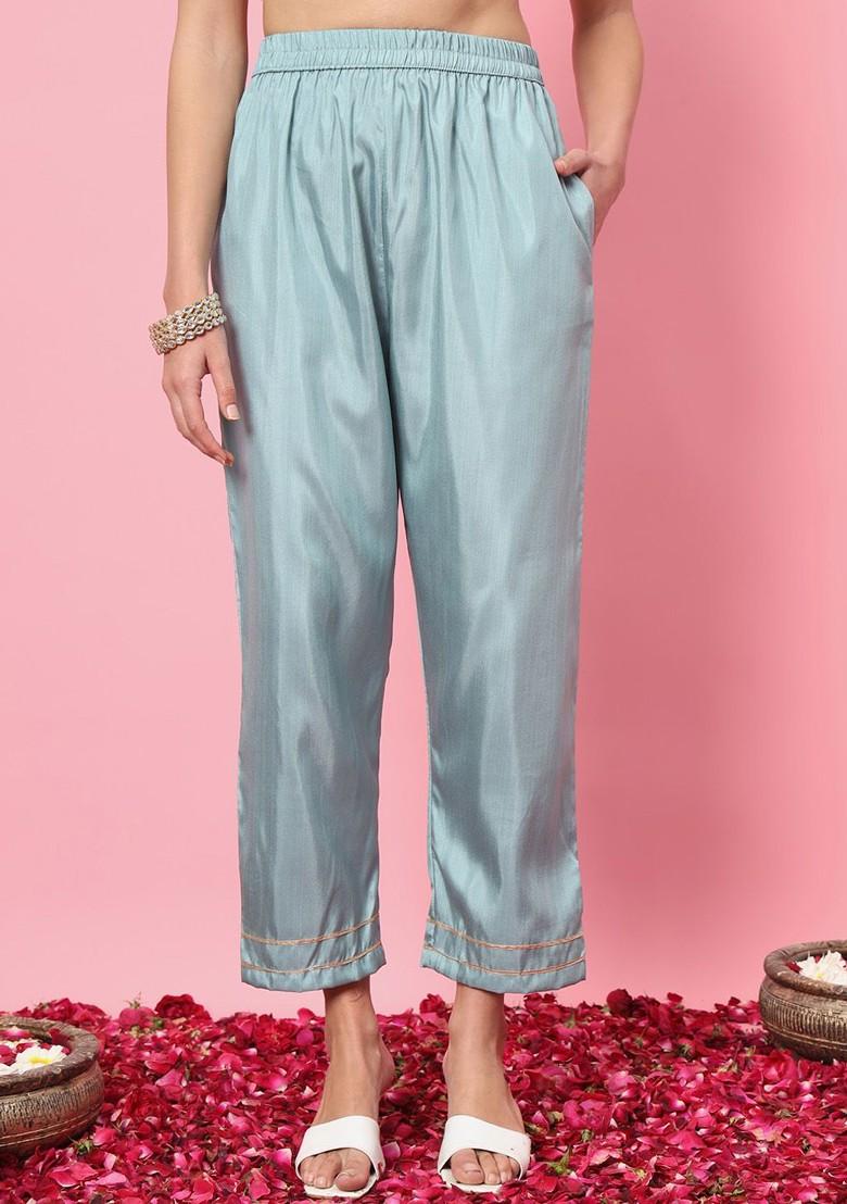 Blue Floral Embroidered Poly Blend Kurta Set