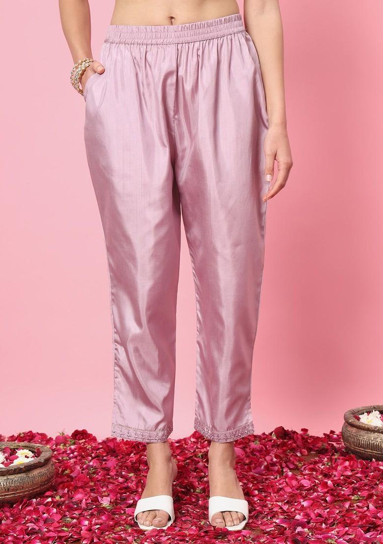 Lavender Ethnic Motifs Embroidery Poly Blend Kurta Set