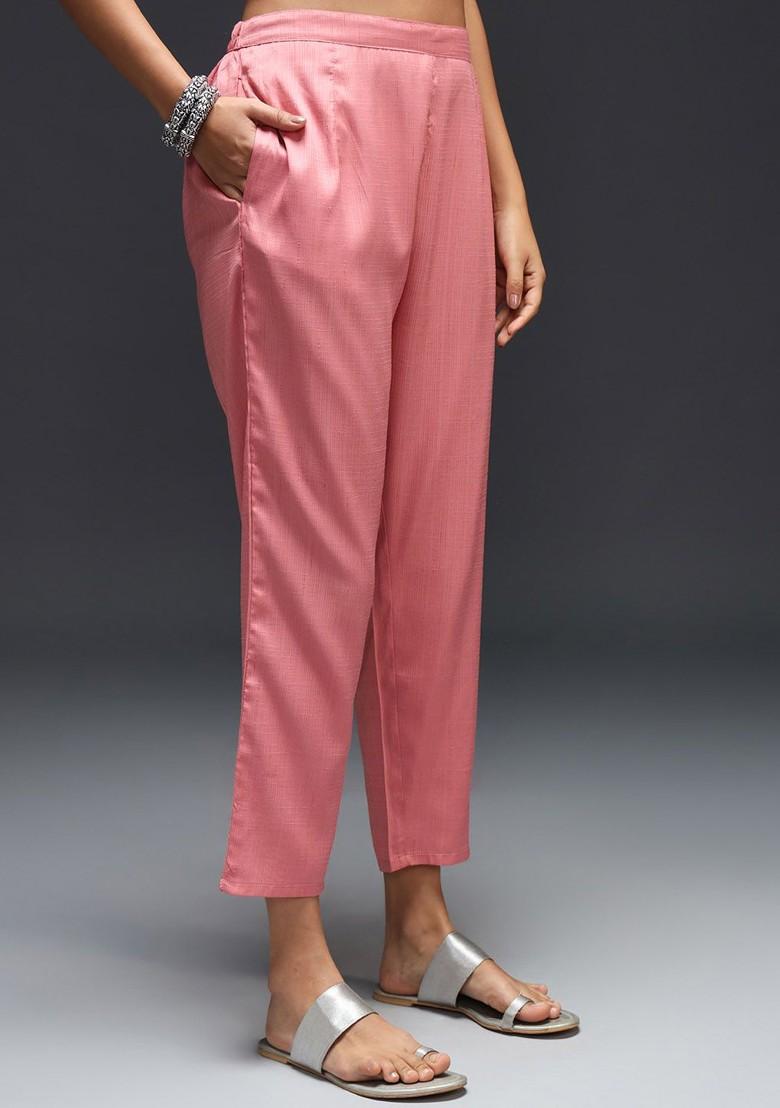 Pink Solid Poly Blend Kurta Set