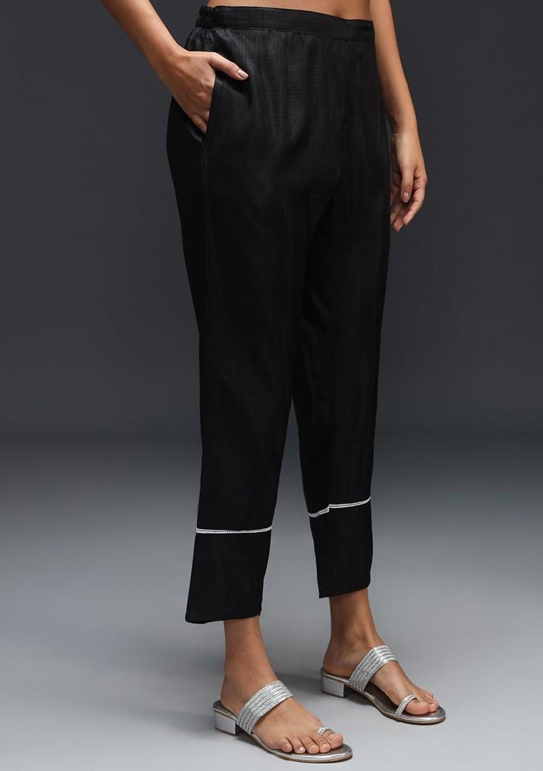 Black Solid Poly Blend Kurta Set