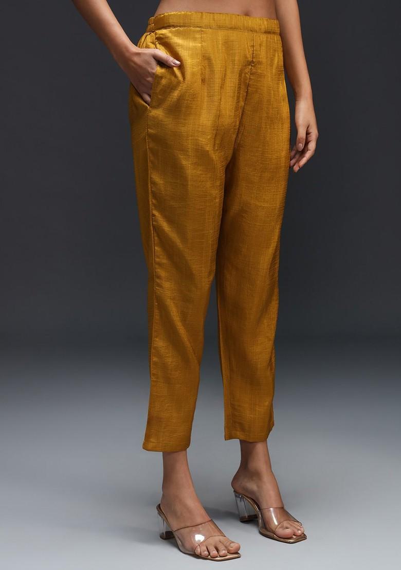 Mustard Solid Poly Blend Kurta Set