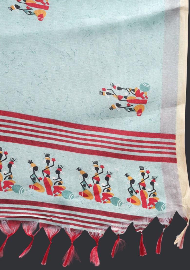 Blue Printed Poly Blend Kurta Set