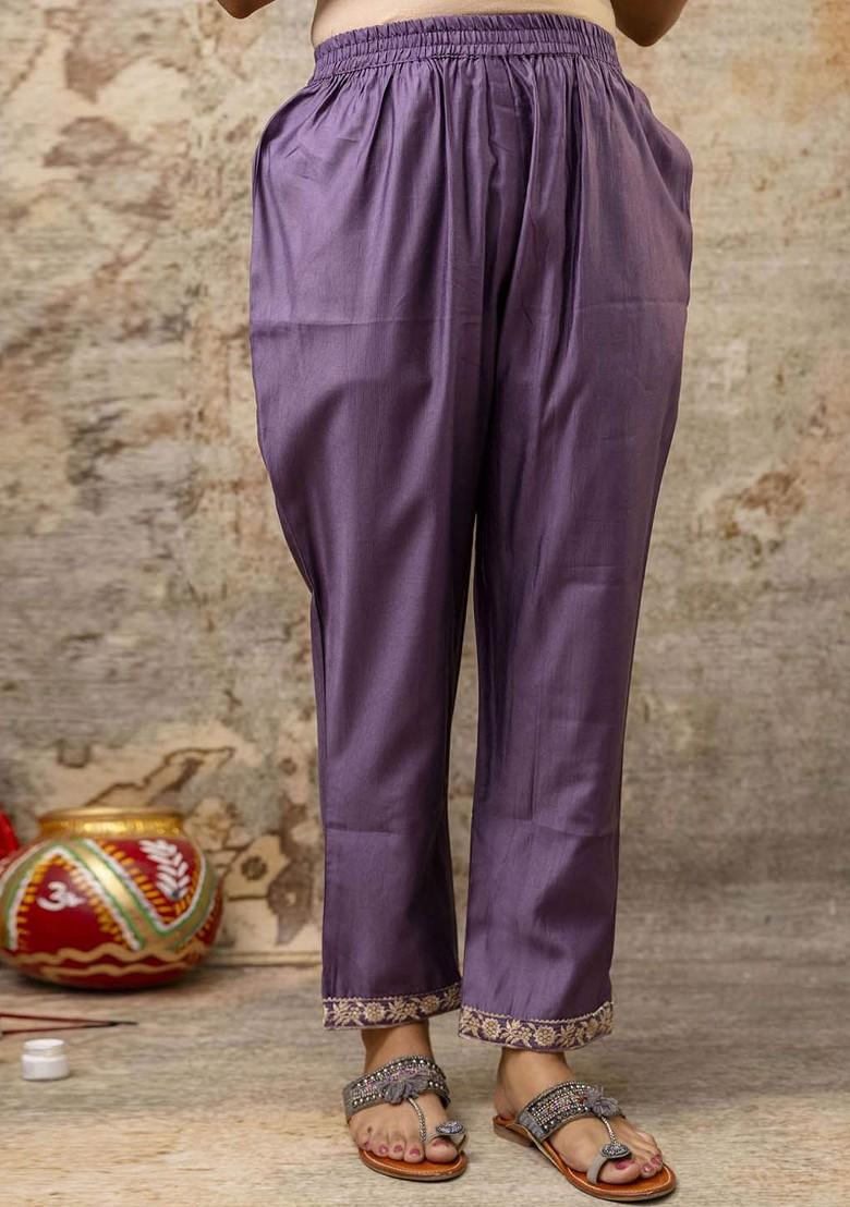 Lavender Floral Embroidered Poly Blend Kurta Set