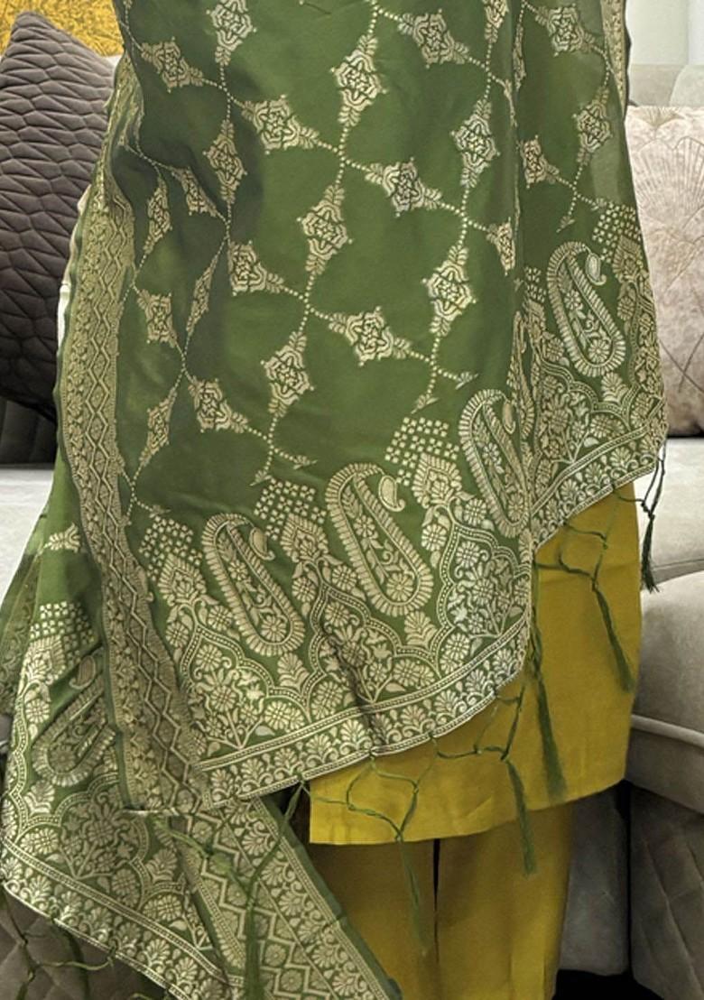 Yellow Zari Embroidered Poly Blend Kurta Set