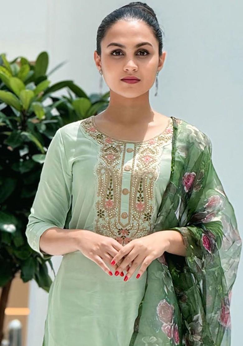 Green Ethnic Motifs Embroidery Poly Blend Kurta Set
