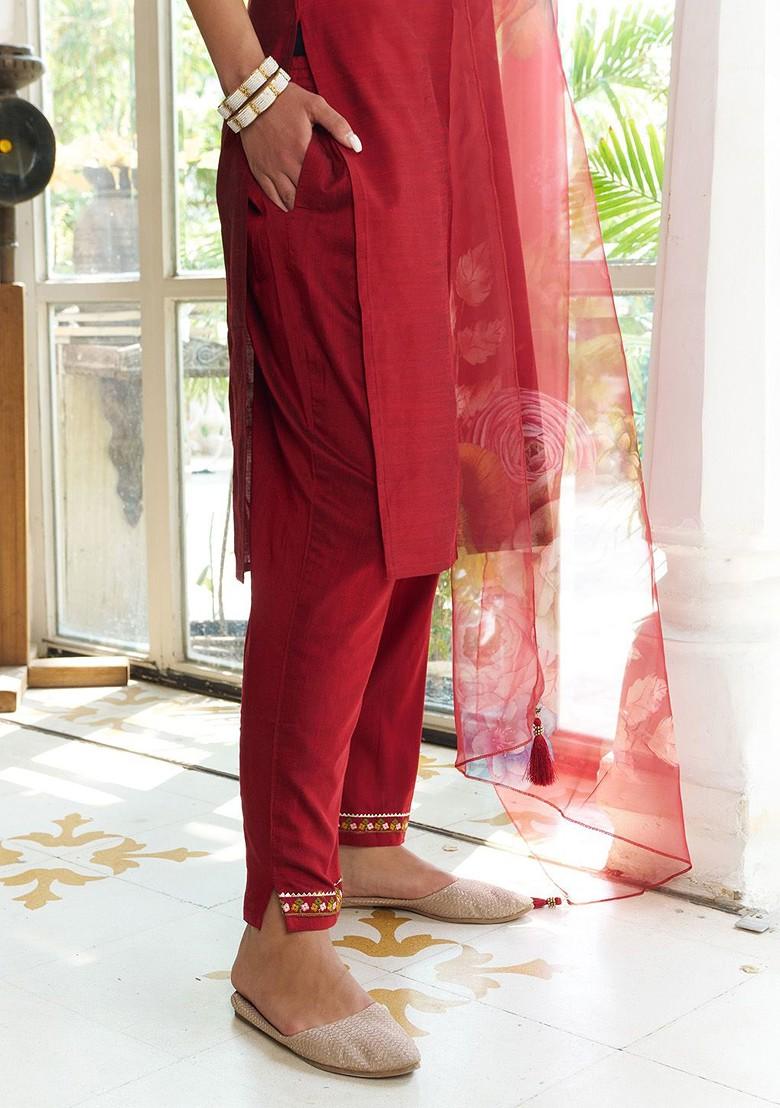 Maroon Ethnic Motifs Embroidery Poly Blend Kurta Set