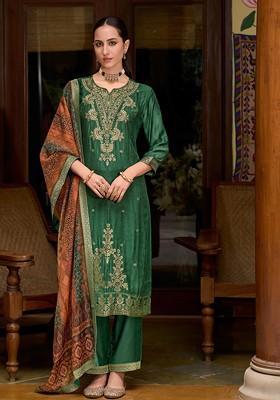 Green Solid Poly Blend Kurta Set