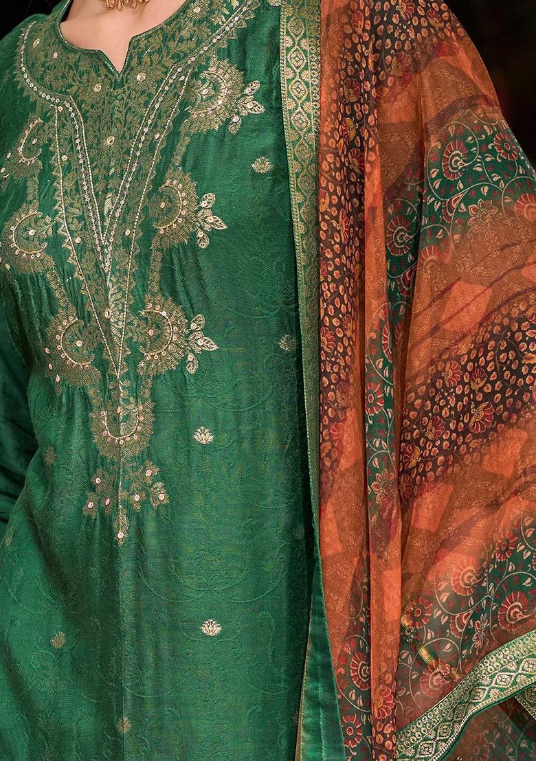 Green Solid Poly Blend Kurta Set