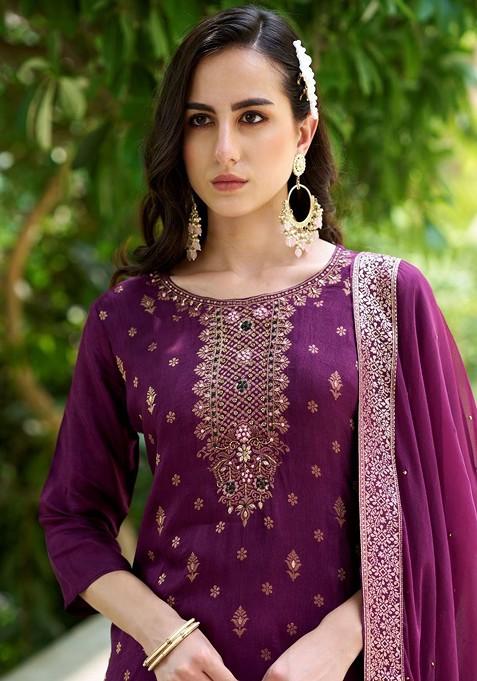 Ethnic Purple Printed Skirt & Kurta Jacket Set for Couple