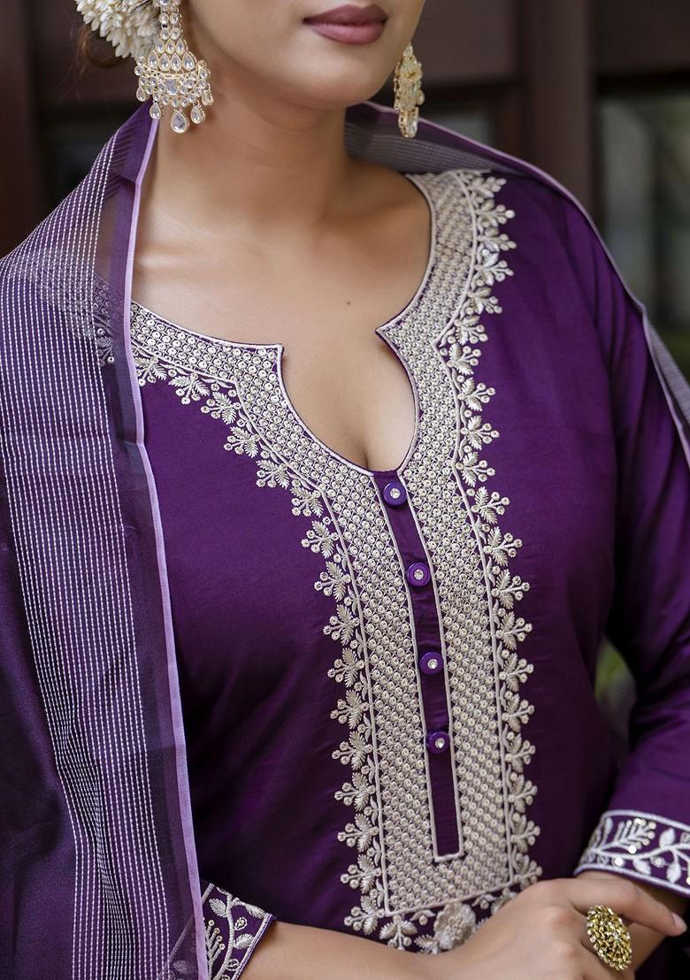 Purple Printed Poly Blend Kurta Set