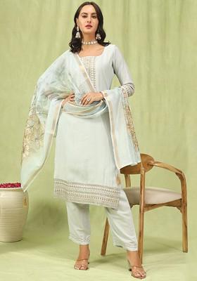 Grey Printed Poly Blend Kurta Set