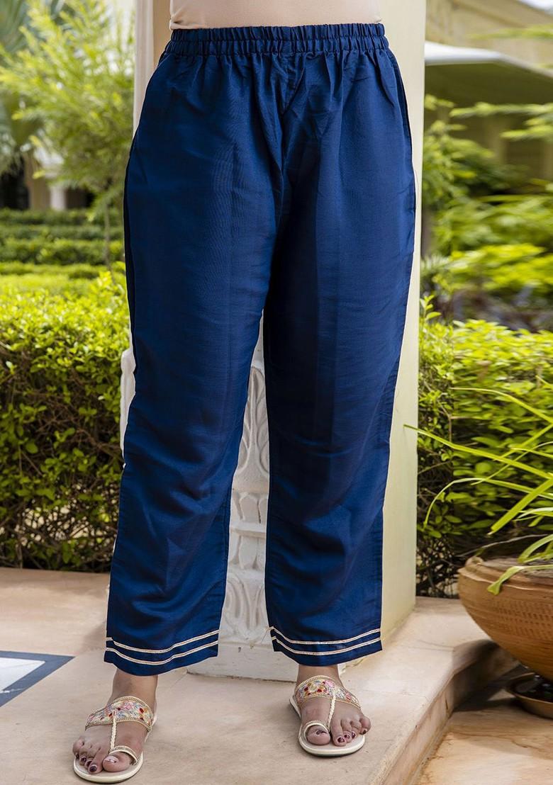 Blue Ethnic Motifs Embroidery Poly Blend Kurta Set