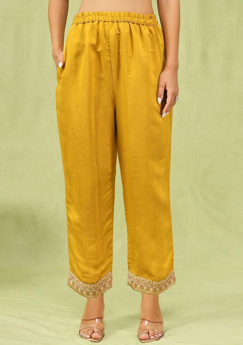 Mustard Floral Embroidered Poly Blend Kurta Set