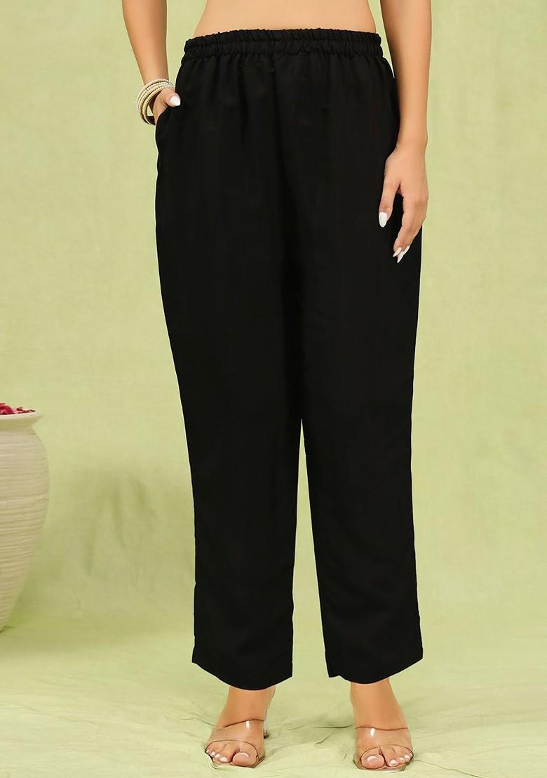 Black Floral Embroidered Poly Blend Kurta Set