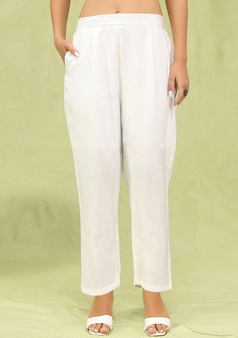 White Floral Embroidered Poly Blend Kurta Set