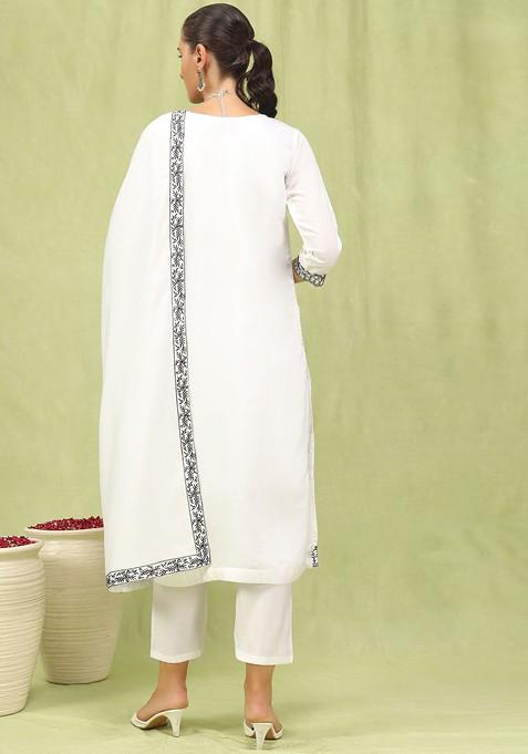 Floral Thread Embroidered Silk Blend Kurta Set