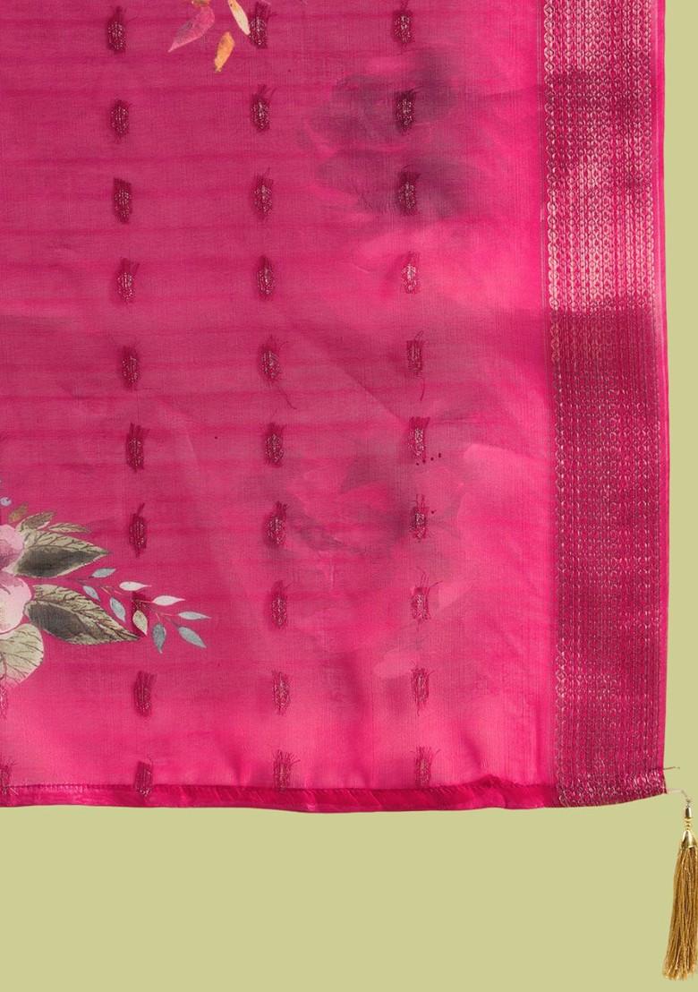 Pink Printed Poly Blend Kurta Set