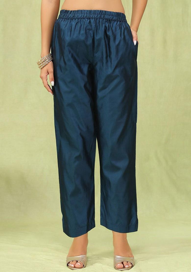 Navy Blue Floral Print Silk Kurta Set