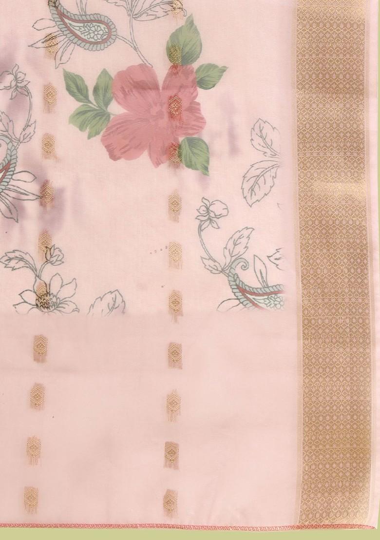 Pink Printed Poly Blend Kurta Set