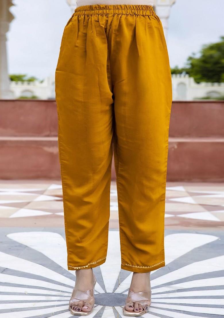 Mustard Floral Embroidered Poly Blend Kurta Set