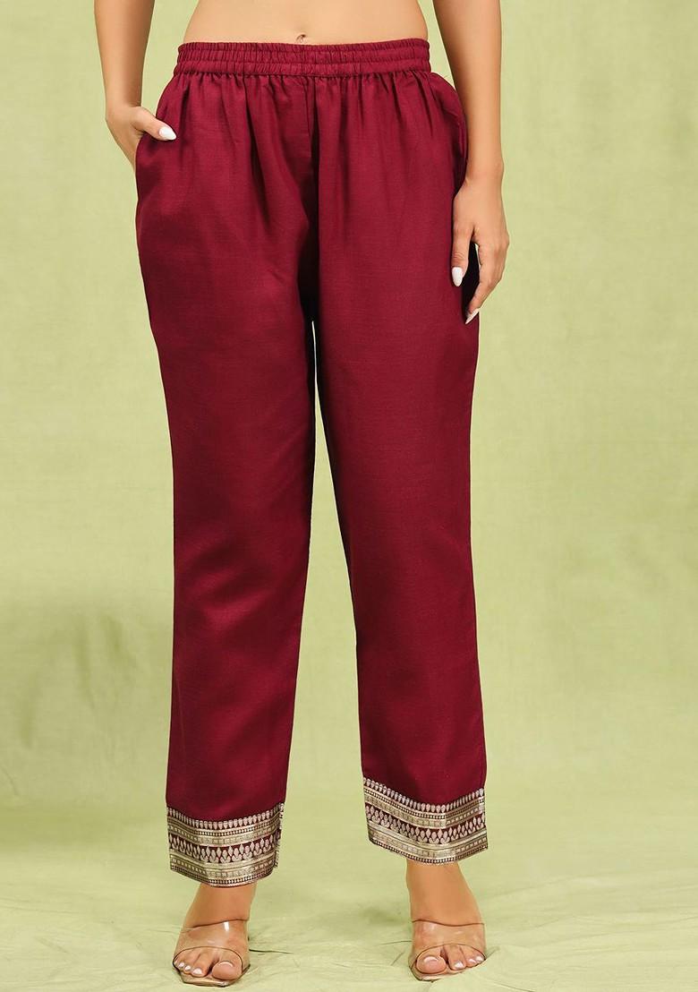 Maroon Floral Embroidered Poly Blend Kurta Set