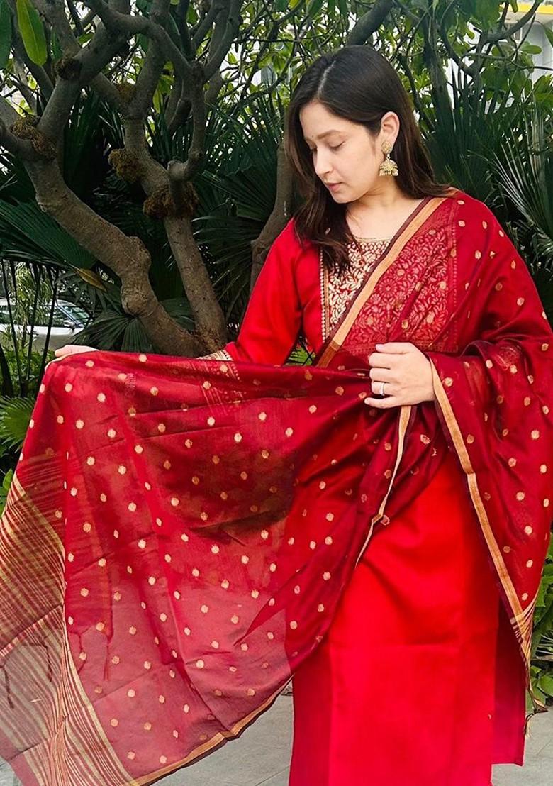 Maroon Printed Poly Blend Kurta Set