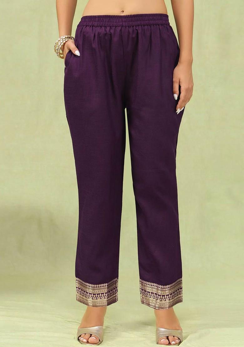 Purple Floral Embroidered Poly Blend Kurta Set