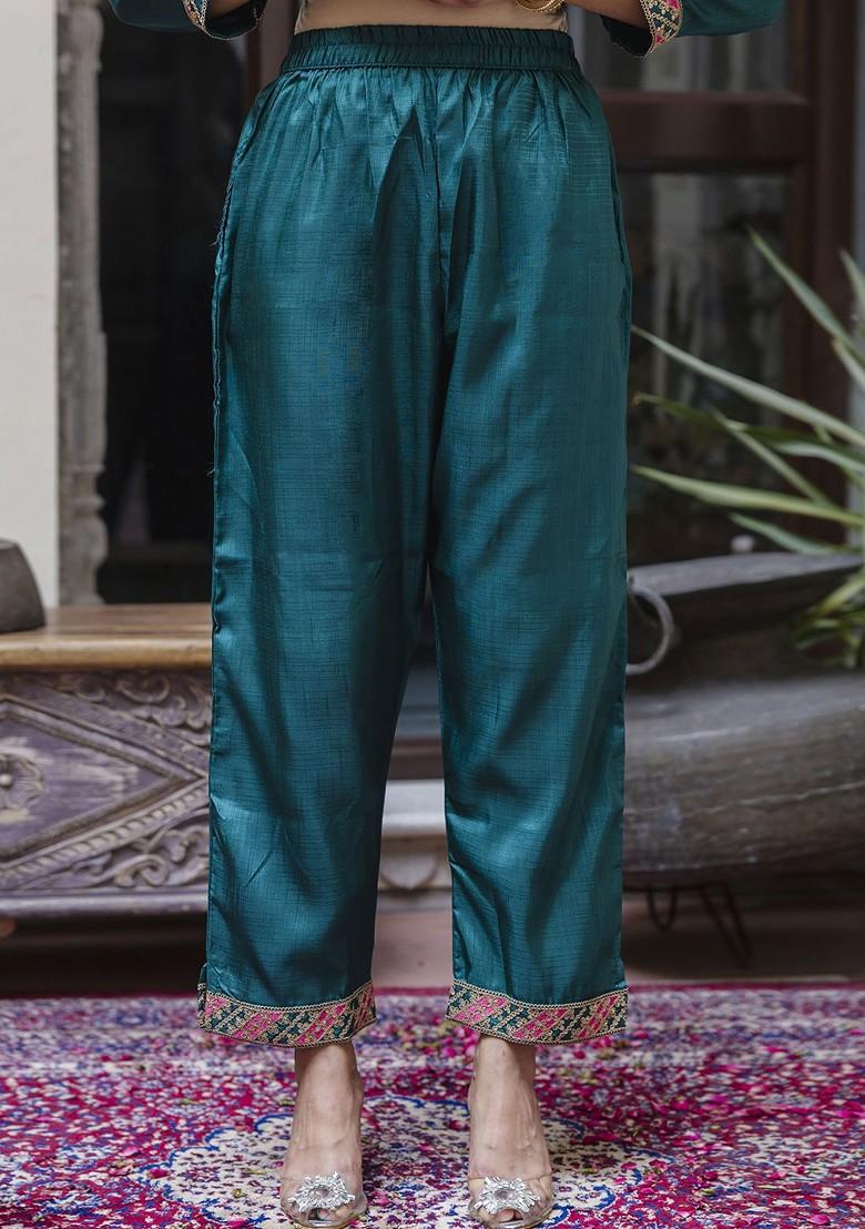 Green Ethnic Motifs Embroidery Poly Blend Kurta Set