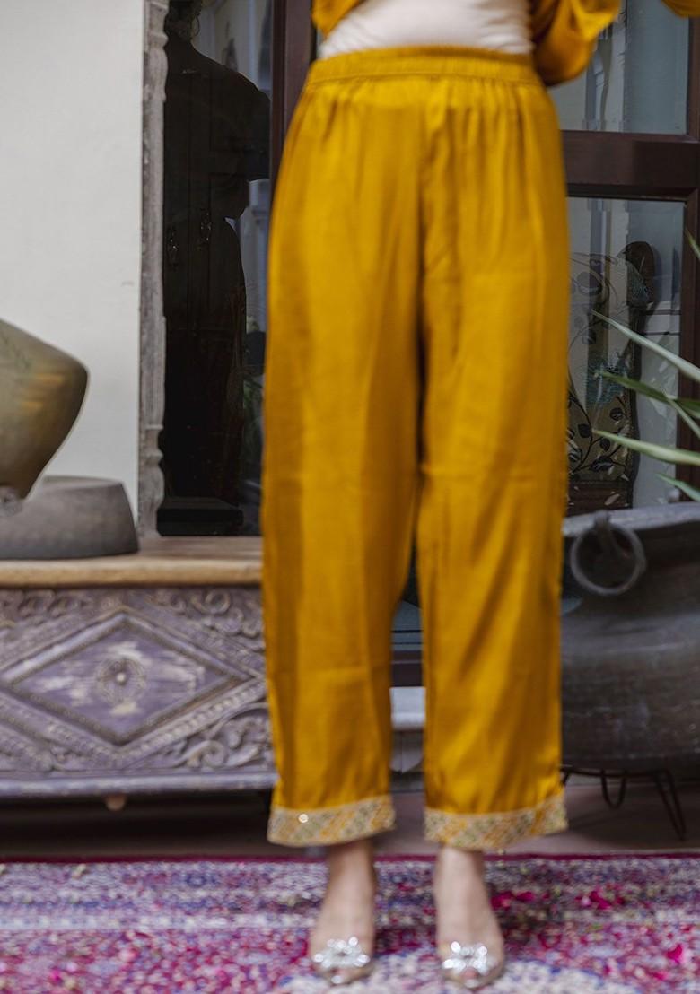 Yellow Floral Embroidered Poly Blend Kurta Set