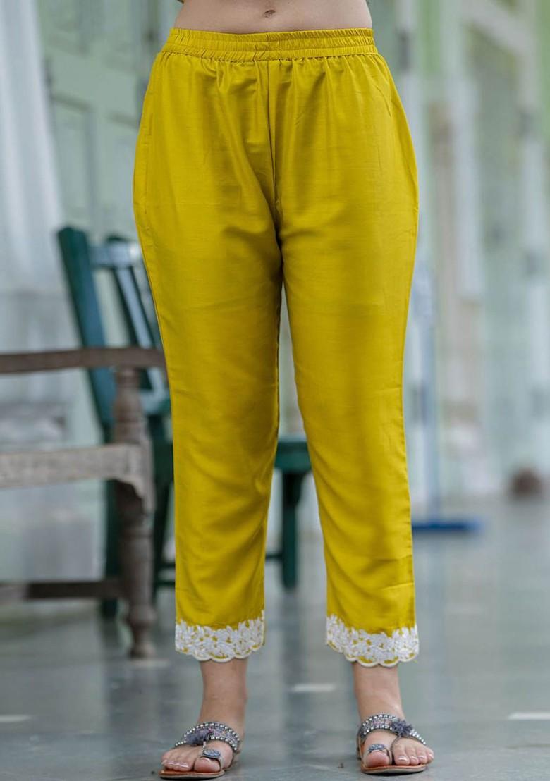 Yellow Floral Embroidered Poly Blend Kurta Set