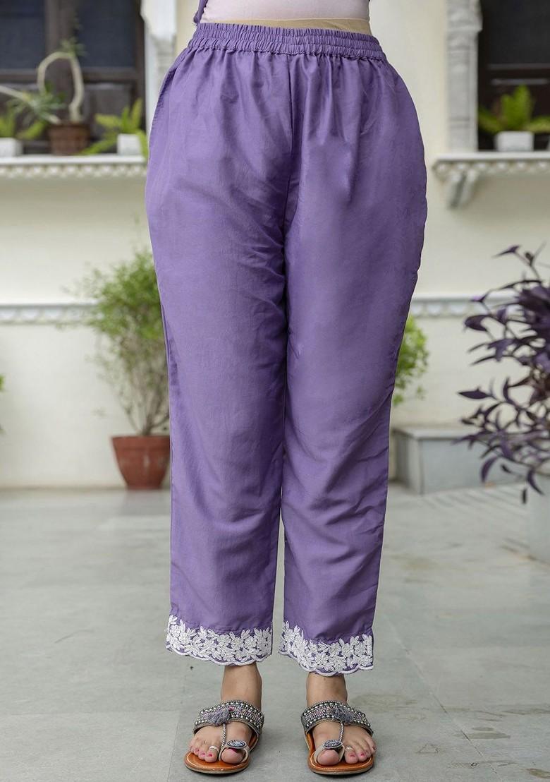 Lavender Floral Embroidered Poly Blend Kurta Set