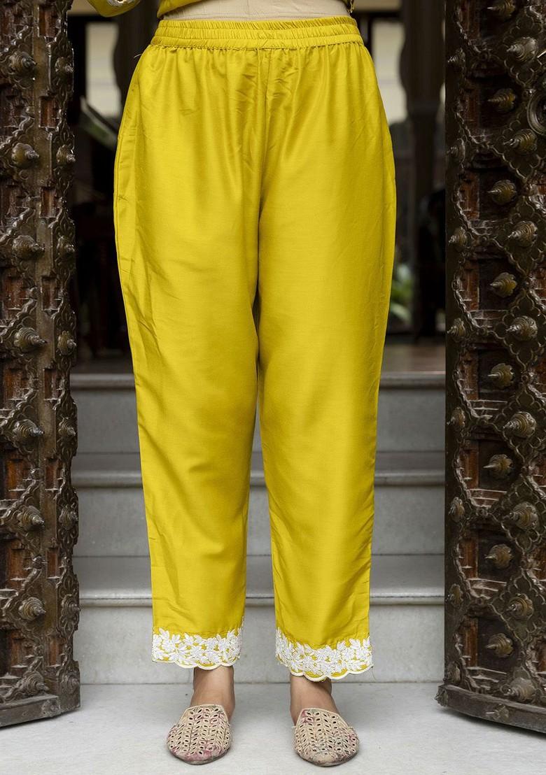 Yellow Floral Embroidered Poly Blend Kurta Set